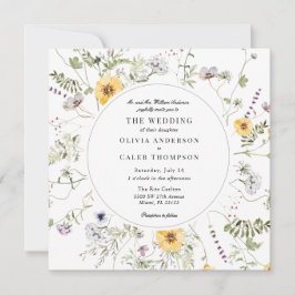 黄エレガント色野花緑結婚枠I 招待状