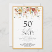 黄エレガント色野草水彩50誕生日 招待状 (正面)