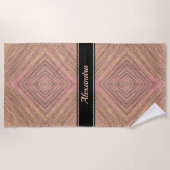 黄エレガント色金ゴールドグリッターパーソナライズされたストライプ ビーチタオル (正面)