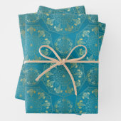 黄エレガント色金ゴールドデイジースノードロップマンダラティール(緑がかった色)Wr ラッピングペーパーシート (インサイチュ)