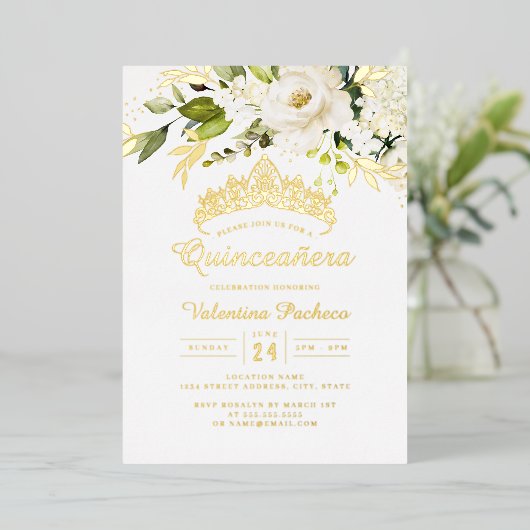 黄エレガント色金ゴールドホワイトキンセアニェラ 箔招待状 (立ち正面)