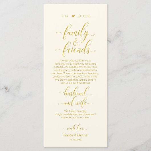 黄エレガント色金ゴールド、配置設定サンキューカード プログラム (正面)