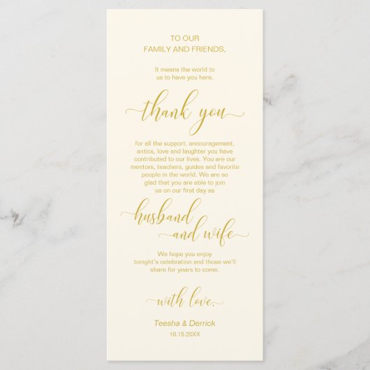 黄エレガント色金ゴールド、配置設定サンキューカード プログラム (正面)