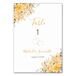 黄エレガント色・アイボリーバラ結婚徴候 テーブルナンバー