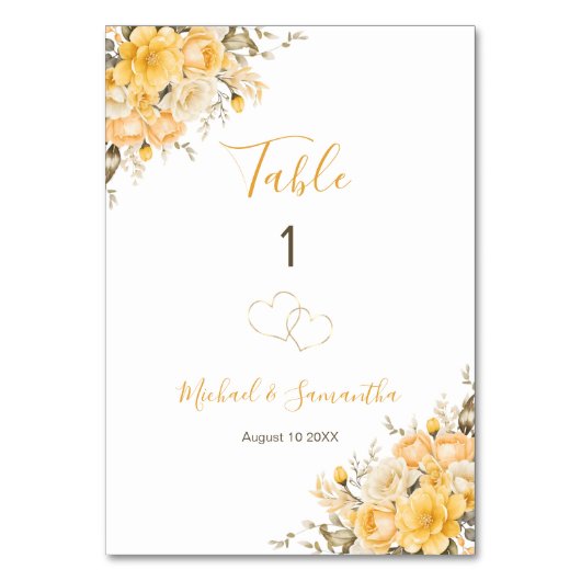 黄エレガント色・アイボリーバラ結婚徴候 テーブルナンバー (正面)