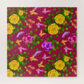 黄エレガント色、ピンク、紫のバラ ジグソーパズル (横)