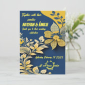 黄エレガント色・青結婚式招待状 招待状 (スタンド正面)