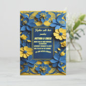 黄エレガント色・青結婚式招待状 招待状 (スタンド正面)