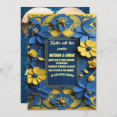 黄エレガント色・青結婚式招待状 招待状 (正面/裏面)