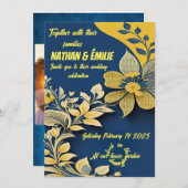 黄エレガント色・青結婚式招待状 招待状 (正面/裏面)