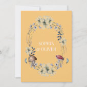 黄エレガント花とキノコリース結婚ズ 招待状 (正面)