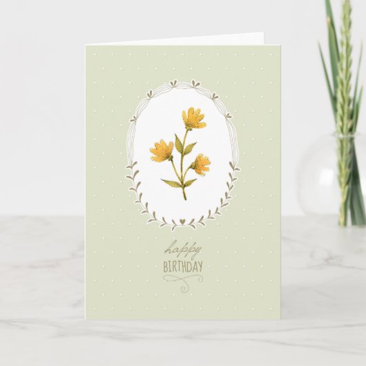 黄エレガント花誕生日カード カード (正面)