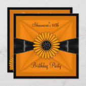 黄エレガント花黒60歳の誕生日パーティー 招待状 (正面/裏面)