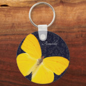 黄エレガント蝶ブラックダマスク名の追加 キーホルダー (正面)