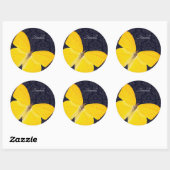 黄エレガント蝶ブラックダマスク名の追加 ラウンドシール (シート)