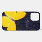 黄エレガント蝶ブラックダマスク名の追加 Case-Mate iPhoneケース (裏面 (横))