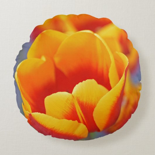 黄エレガント赤チューリップやる気を起こさせる引用文/背面 ラウンドクッション (正面)