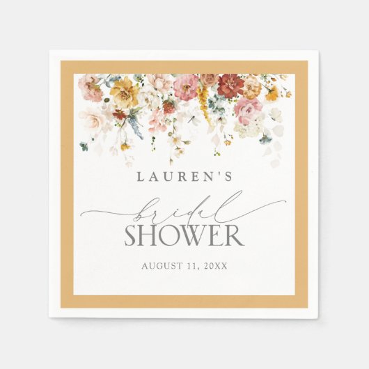 黄エレガント野花ブライダルシャワーナプキンス スタンダードカクテルナプキン (正面)