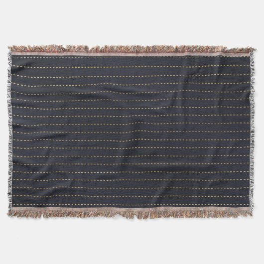 黄エレガント金色破線ストライプ青灰色 スローブランケット (正面)