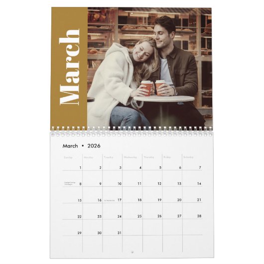 黄エレガント2024モダンファミリーのカスタム写真 カレンダー (3月 2026)
