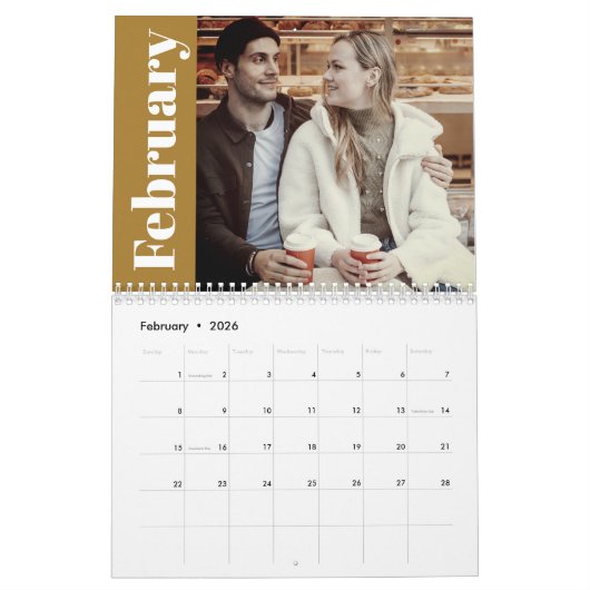 黄エレガント2024モダンファミリーのカスタム写真 カレンダー (2月 2026)