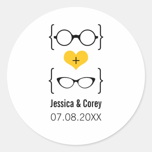 黄オタク系の眼鏡結婚式用シール ラウンドシール (正面)