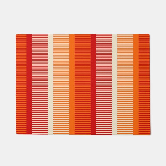 黄オレンジ赤パタストライプのーン ドアマット (正面)