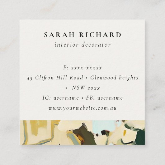 黄オークレー絵を描フローラご注文ありがとう スクエア名刺 (裏面)