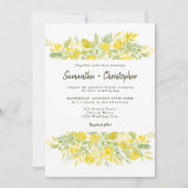 黄カジュアル緑フローラ水結婚色 招待状 (正面)