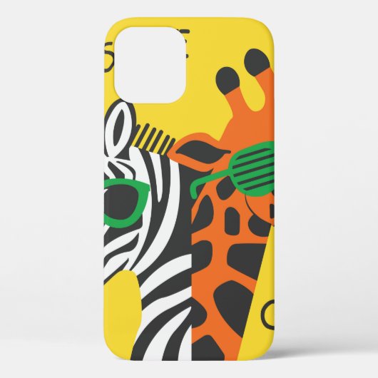 黄カッコいい色のbに眼鏡を掛けたゼブラとキリン Case-Mate iPhoneケース (裏面)