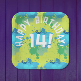 黄カッコいい色ターコイズグリーンカラスプラッシュパーティー ペーパープレート