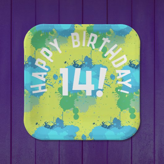 黄カッコいい色ターコイズグリーンカラスプラッシュパーティー ペーパープレート