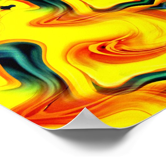 黄カラフルオレンジ緑の渦巻き抽象芸術 ポスター (角)