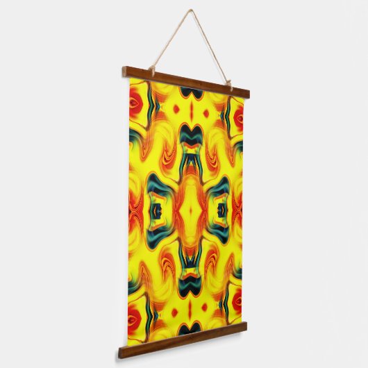 黄カラフルオレンジ緑の渦巻き抽象芸術 吊り下げ型タペストリー (傾斜あり)