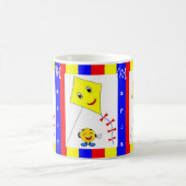 黄カラフルブルーカイトストライプマググ コーヒーマグカップ (中央)