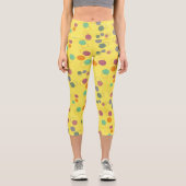 黄カラフル泡模様ヨガ カプリレギンス (正面)