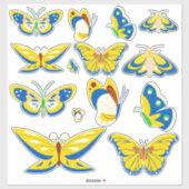 黄カラフル色と青の蝶の組み合わせ シール (シート)