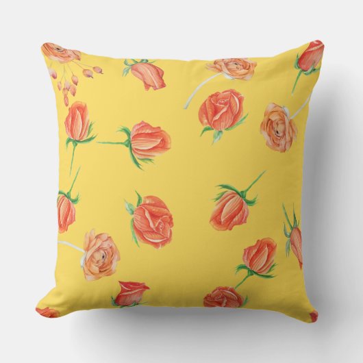 黄カラフル色のピンクのバラ装飾家族 クッション (正面)