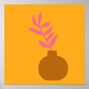 黄カラフル色のミニマル植物芸術 ポスター