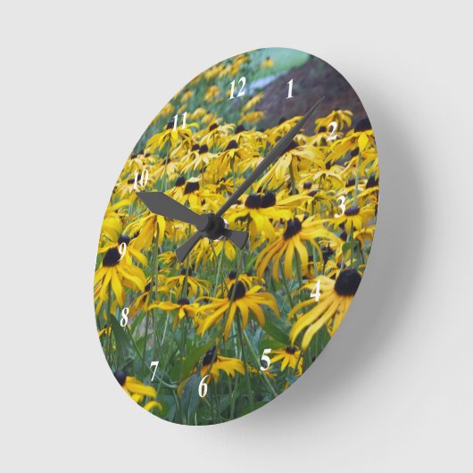 黄カラフル色黒目スーザンフローラ写真 ラウンド壁時計 (傾斜)
