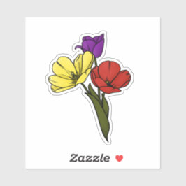 黄カラフル色、紫、赤のチューリップ シール