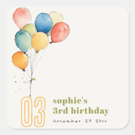 黄カラフル赤緑色風船子供の誕生日 スクエアシール