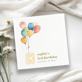 黄カラフル赤緑色風船子供の誕生日 スタンダードカクテルナプキン