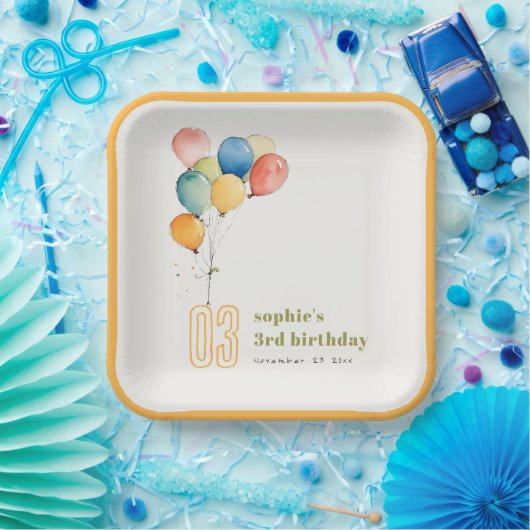 黄カラフル赤緑色風船子供の誕生日 ペーパープレート (パーティー)