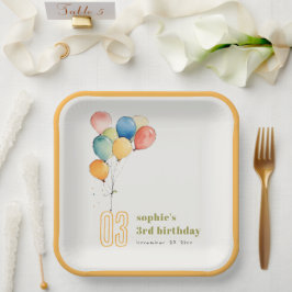 黄カラフル赤緑色風船子供の誕生日 ペーパープレート