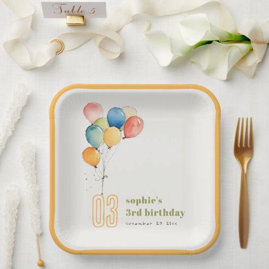 黄カラフル赤緑色風船子供の誕生日 ペーパープレート (ウェディング)