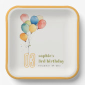 黄カラフル赤緑色風船子供の誕生日 ペーパープレート (正面)