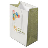 黄カラフル赤緑色風船子供の誕生日 ミディアムペーパーバッグ (裏面アングル)