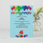 黄カラフル赤緑色風船子供の誕生日 招待状 (スタンド正面)