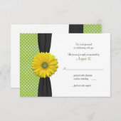黄ガーベラデイジー水玉模様返信カード 招待状 (正面/裏面)